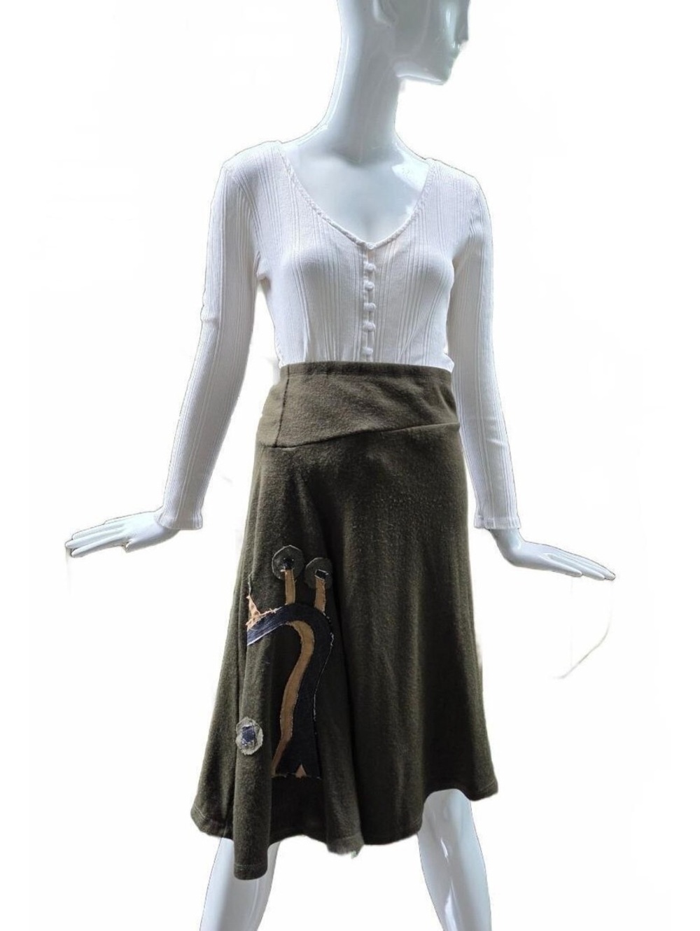 Smoking Lily Artsy Mid length Skirt With Handcrafted Fabric Appliques Med.